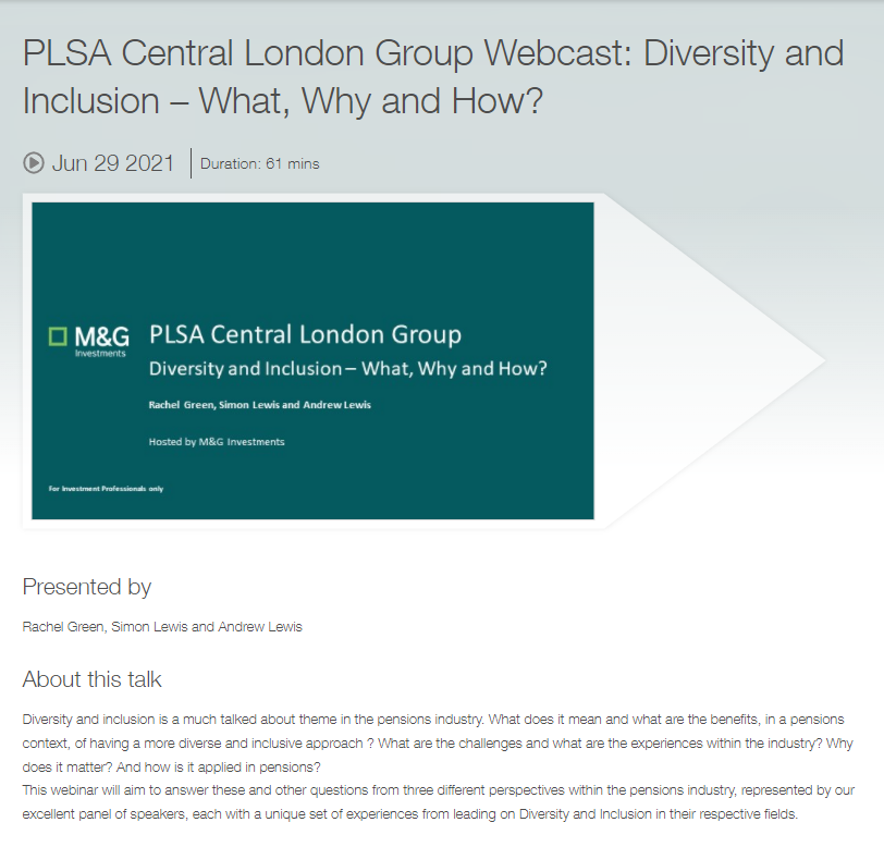 Image for opinion “PLSA Central London Group Webcast: Diversity and Inclusion – What, Why and How?”